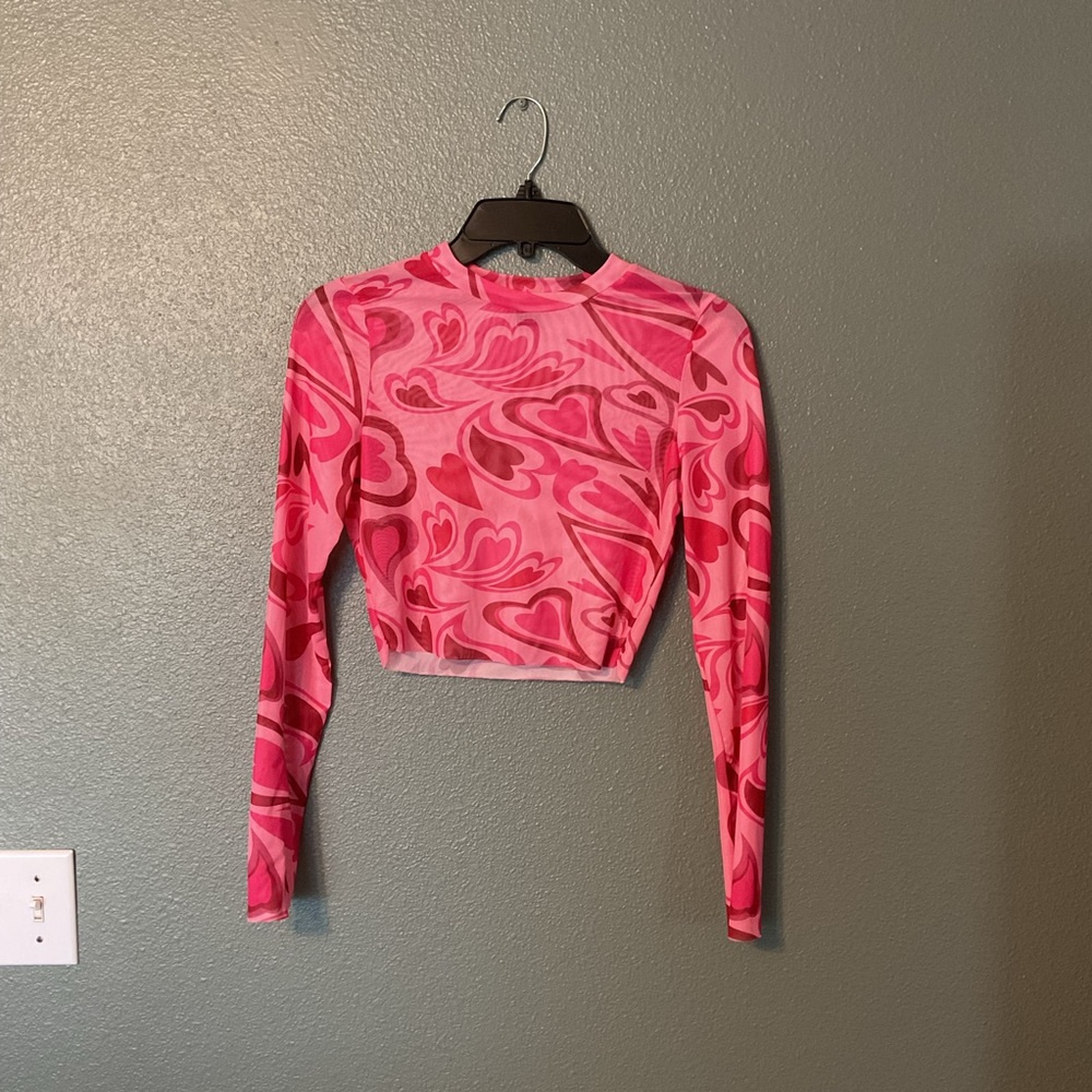 SHEIN Pink Crop Top with Heart Design